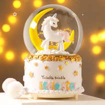 Unicorn crystal ball ornaments rotatable girl heart music box dreamy snow girl birthday gift Music Box