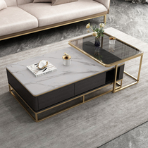Light luxury rock board tea table rectangular high-grade household small family living room retractable size combination modern simplicity