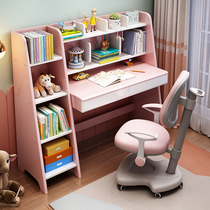 Solid wood desk bookshelf integrated table bedroom for primary and middle school students writing desk brief about home with bookcase children study table