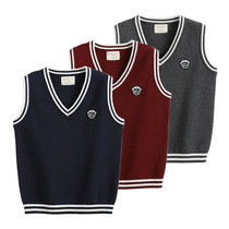 Childrens middle and large children wool vest spring autumn V collar 2021 New Girls boys base shirt school vest