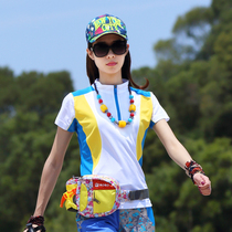 Outdoor mountaineering color quick-drying clothes Womens T-shirt short sleeve stand collar sunscreen sports breathable slim hiking short sleeve quick-drying