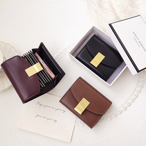 Genuine leather card bag woman small minimalist personality 2021 European and American new retro large capacity short card bag Han version wave