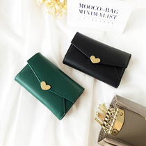Tide 2021 Japan Grand card New minimalist cute genuine leather female multifunction key bag Bull Leather Envelope 3 Fold Loving