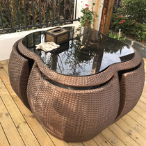  Outdoor table and chair Courtyard with umbrella Outdoor open-air balcony Teng woven yard Garden waterproof sunscreen tea table rattan chair