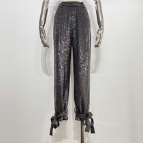 Yundisu 2020 spring clothing new fashion all-around high waist thin Sequin casual straight pants 2c1q408