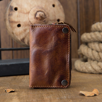Bull Leather Key Bag Men Genuine Leather Multifunction Large Capacity Car Key Covered Tannic Leather Card Bag Zero Money Bag Waist Hanging Zipper
