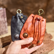 Retro Handmade Genuine Leather Zero Wallet Bull Leather Minimalist Lady Key Bag Multifunction Tannic Leather Purse Mens Small Hanging Bag