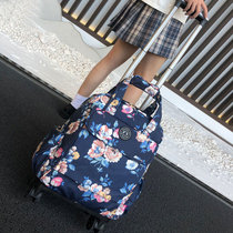 Trolley backpack can be carried can be pulled foldable trolley bag Travel bag Canvas waterproof printing short-distance luggage bag Womens bag