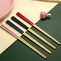 Stainless steel chopsticks 304 household non-slip mildew resistant high temperature resistant one person pair Golden meal Net red chopsticks set