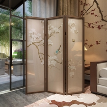 Chinese bedroom room folding screen Flowers and birds block vintage entrance wall partition wall Living room household mobile folding screen