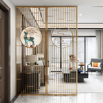 Stainless steel screen partition background wall decoration light luxury rose gold grid metal entrance new Chinese custom