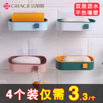 Jielia soap box suction cup wall-mounted toilet creative non-perforated soap box rack double drain