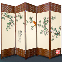 New straw screen partition living room folding screen fashion simple modern folding mobile fabric solid wood double-sided simple