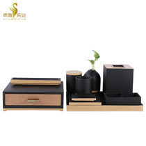 Hotel bathroom supplies kit black resin wood grain storage box tissue box tray tea box gargle Cup soap dish
