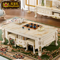 European marble kung fu coffee table small apartment living room solid wood simple multifunctional tea table tea table TV cabinet combination