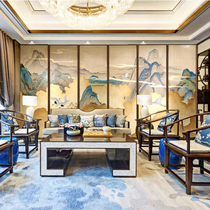 Modern Chinese style Qianli Jiangshan picture hand-painted gold foil painting folding screen partition hotel office background wall customization