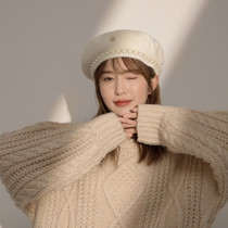 Japanese Cape Kara White Japanese woolen woolen handmade pearl Bud cap octagonal hat British painter hat
