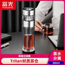 Fuguang Tea Water Separation Cup Double Glass Cup Bubble Tea Cup High Temperature Resistant Water Glass Male Business Vehicular Upscale Cups