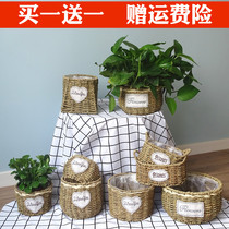 Straw flower basket rattan flower pot portable creative pastoral hand woven green flower arrangement