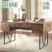 Industrial wind iron art solid wood computer desk with drawer loft solid wood desk household multifunctional writing desk