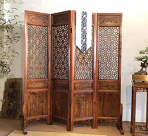 Chinese style solid wood screen antique rice lettering hollow camphor wood folding partition porch woodcarving hotel carved