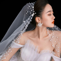 Handmade nail imitation pearl bride short single-layer headdress single-layer 1m wedding dress photo style headdress small headdress