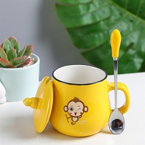 Cute drinking water Cup ceramic milk coffee cup with hand gift mug personalized logo lettering with lid spoon