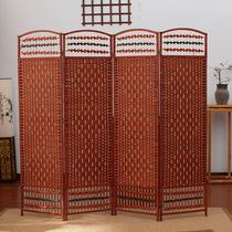 Grass woven rattan woven screen Manual folding partition Solid wood fashion hotel entrance Living room bedroom mobile folding screen simple
