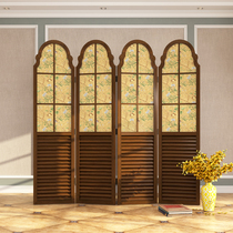 American country European flower and bird screen partition living room hotel decoration mobile semi-transparent shield folding folding screen solid wood