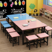 Kindergarten Glass Painting Table Art Table Students Cram Training Tutoring Class Chairs Calligraphy And Chairs Calligraphy Handmade Painting Room Table