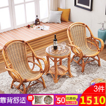 Natural Authentic Rattan Chair Three Sets Patio Balcony Small Table and chairs Tenn. Elderly casual High back tea table Home Composition