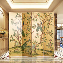 Living room new Chinese style hand-painted peacock gold leaf old paint painting screen Hotel villa entrance folding partition customization
