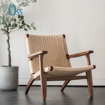 Rattan Chair Balcony Casual Outdoor Patio Day Style Solid Wood Single Sofa Nordic Small Rattan Chair Woven Leaning Back Chair