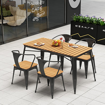 Outdoor Patio Casual Chairs Combined Open-air Plastic Wood Waterproof Sunscreen Wood Milk Tea Shop Coffee Chairs Outdoor