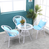 Balcony Outdoor Indoor Courtyard Small Shop Small Tea Table Rattan Chair Three Sets Tempered Glass Small Round Table And Chairs Combined Suit