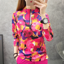 Outdoor quick-drying clothes long sleeve camouflage quick-drying T-shirt womens summer breathable semi-cardigan quick-drying stand-neck printed sportswear