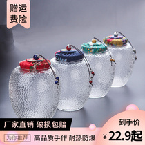 Hammered glass storage jar outlet large capacity sealed ornament thick lead-free flower tea S fabric bamboo lid