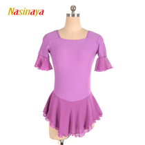 Funo custom children adult figure skating clothing girls performance clothing competition examination skirt short sleeve purple