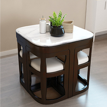 Nordic marble rock board dining table household small apartment solid wood dining table simple modern dining table square 4-chair combination