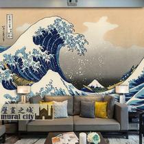 Japanese style Ukiyo-e retro wallpaper Japanese wave tatami wallpaper Japanese Kanagawa surf murals