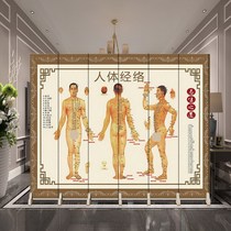 Traditional Chinese medicine health screen meridian health care physiotherapy partition beauty salon clinic acupoint map modern double-sided mobile folding screen