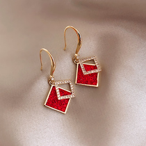  Red high-end sense~light luxury trendy~earrings net red sterling silver earrings womens New Year gift earrings temperament trend