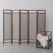 New Chinese screen partition Zen black walnut solid wood light luxury porch movable modern simple folding screen customization