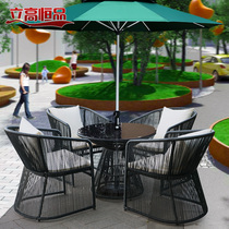Outdoor table and chairs patio open water waterproof sunscreen with umbrella rattan choreography furniture combined balcony casual rattan chair three sets