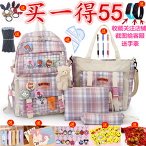 Large capacity schoolbag middle school students canvas backpack womens backpack bag 2021 new plaid fashion schoolbag primary school students