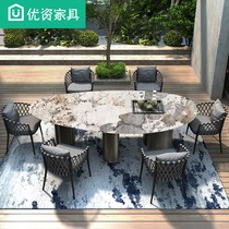 Ugifted Outdoor Imported Light Lavish Stone Rockboard Outdoor Dining Table And Chairs Villa Courtyard Terrace Outdoor Garden Casual Table And Chairs
