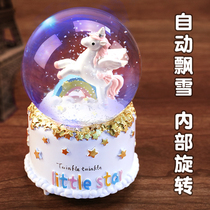 New year gift unicorn crystal ball music box children dream girl carousel snow Music Box Princess