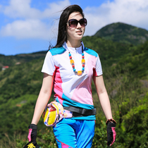 Outdoor quick-drying womens short-sleeved T-shirt stitching elastic slim slim moisture wicking quick-drying womens sports hiking