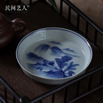 Underglaze blue and white handmade hand-painted pot tea tray Dry bubble table Retro handmade antique mud small pot fruit tray