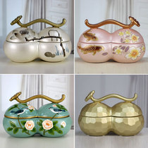 Hand-painted Ruyi Shuanghe Candy Pot Dried Fruit Pot Storage Pot Creative Living Room Ceramic Pot Candy Pot Storage Pot Home